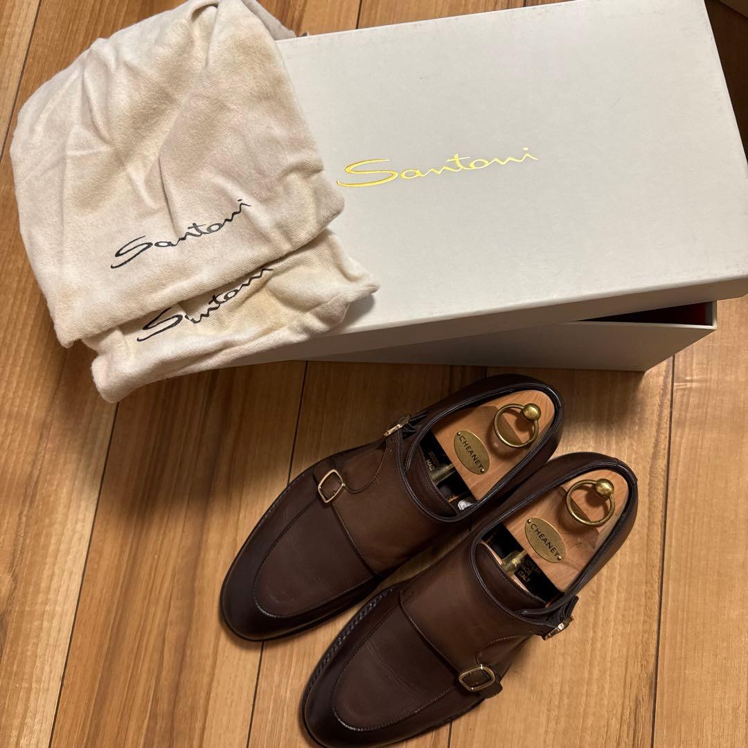 Santoni ブラウン ダブルモンクストラップシューズ