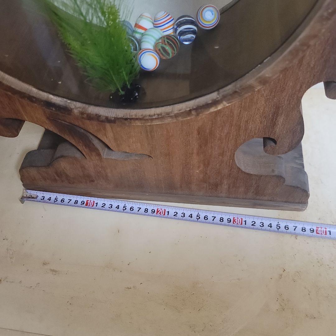 @*ー様 木製 円形金魚鉢 中型 人工水草付き