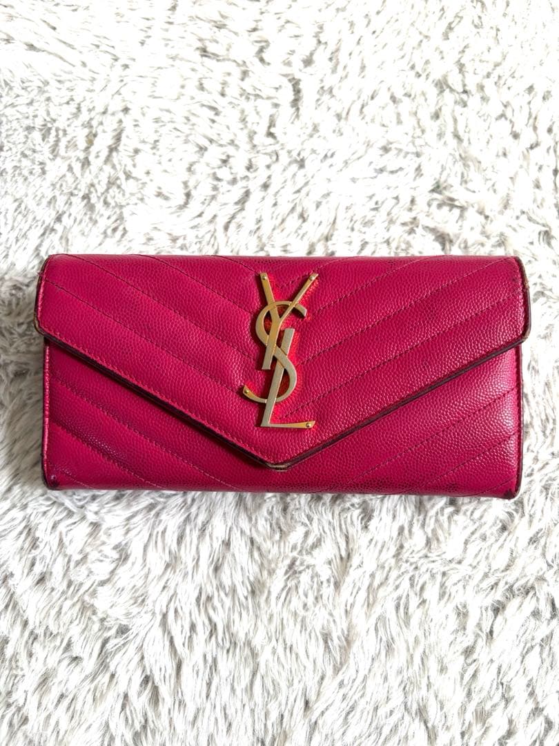 YSL ピンク キルティング長財布