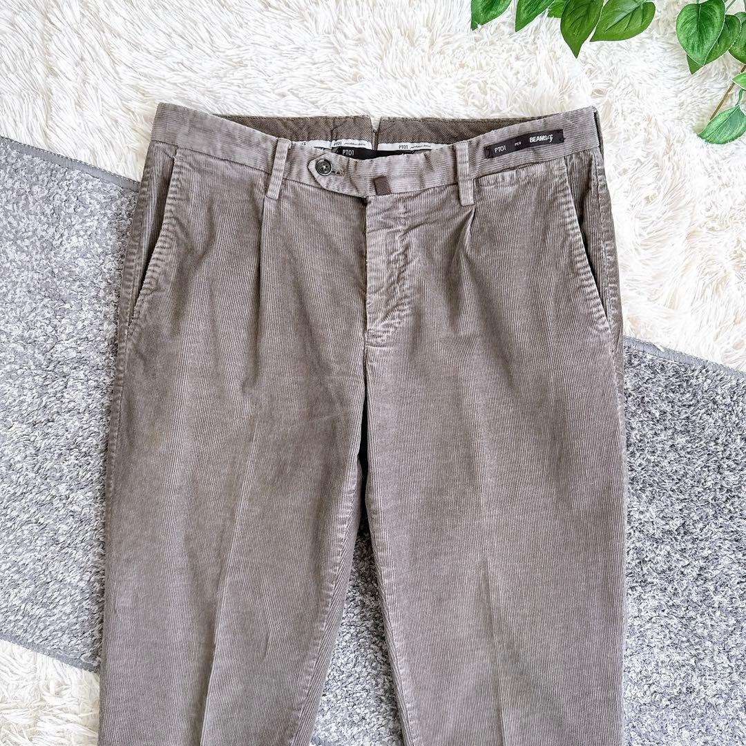 PT01 BEAMS F スリムフィット コーデュロイ　スラックス グレージュ