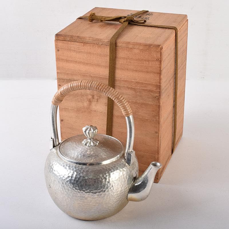 茶道具　平安　長栄堂造　純錫　湯沸かし　錫瓶　約497ｇ　共箱　D　R8102