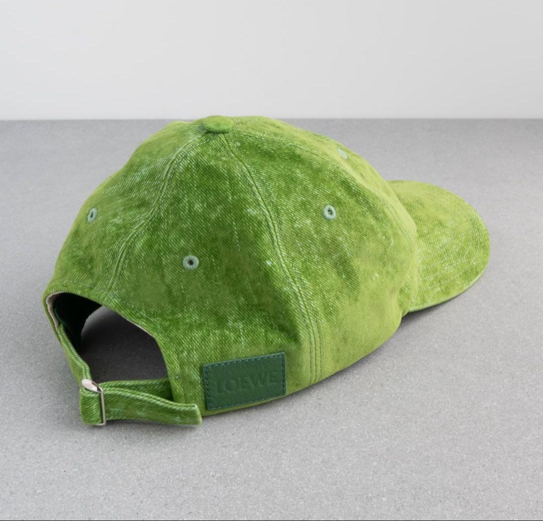 ロエベ キャップ フロックデニム グリーン アナグラム レザー