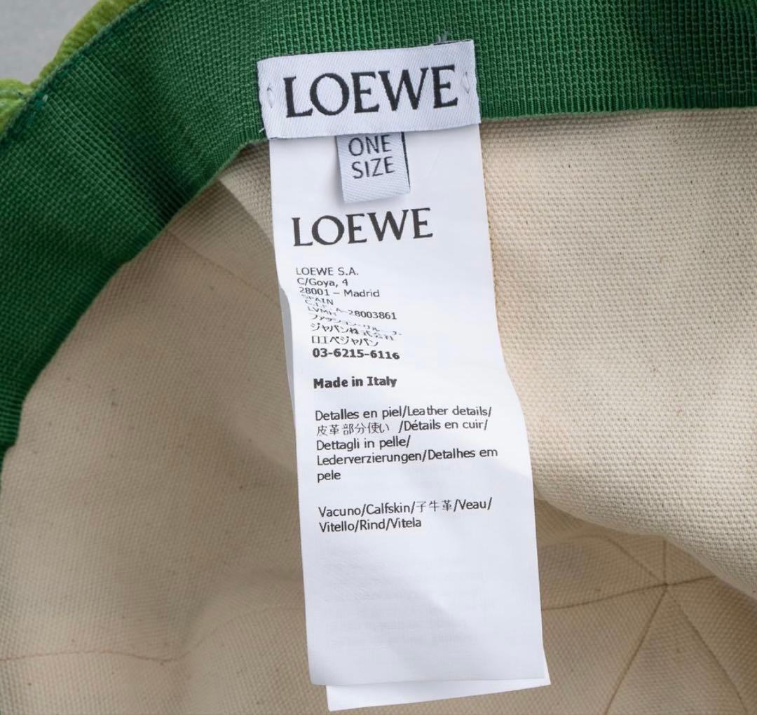 ロエベ キャップ フロックデニム グリーン アナグラム レザー