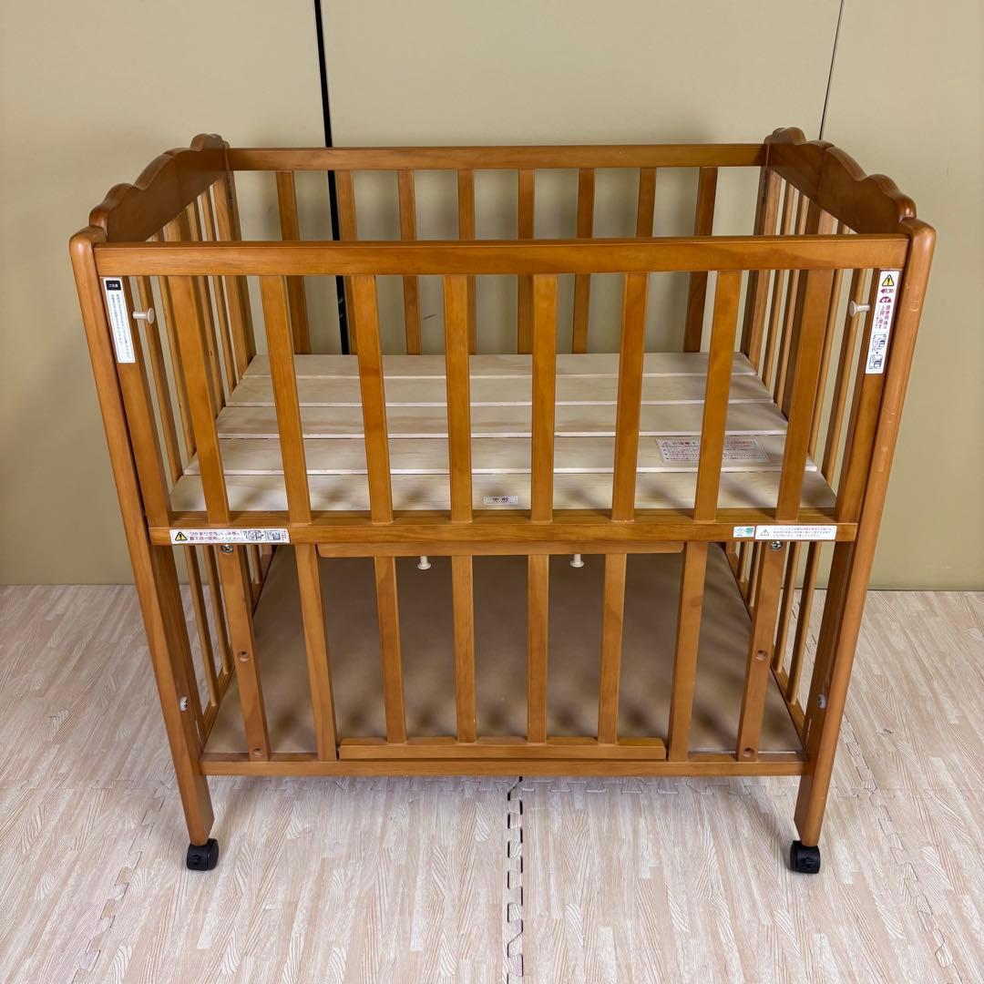 ☆除菌清掃済☆大和屋　パタン　折りたたみミニベビーベッド　すのこ　ライトブラウン