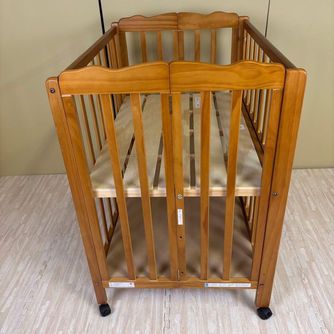 ☆除菌清掃済☆大和屋　パタン　折りたたみミニベビーベッド　すのこ　ライトブラウン