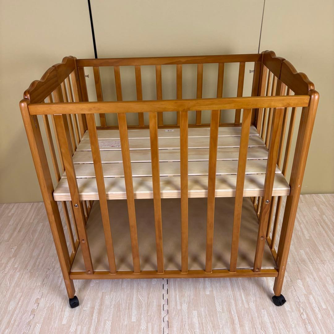 ☆除菌清掃済☆大和屋　パタン　折りたたみミニベビーベッド　すのこ　ライトブラウン