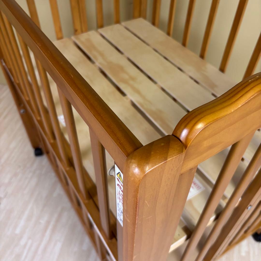 ☆除菌清掃済☆大和屋　パタン　折りたたみミニベビーベッド　すのこ　ライトブラウン