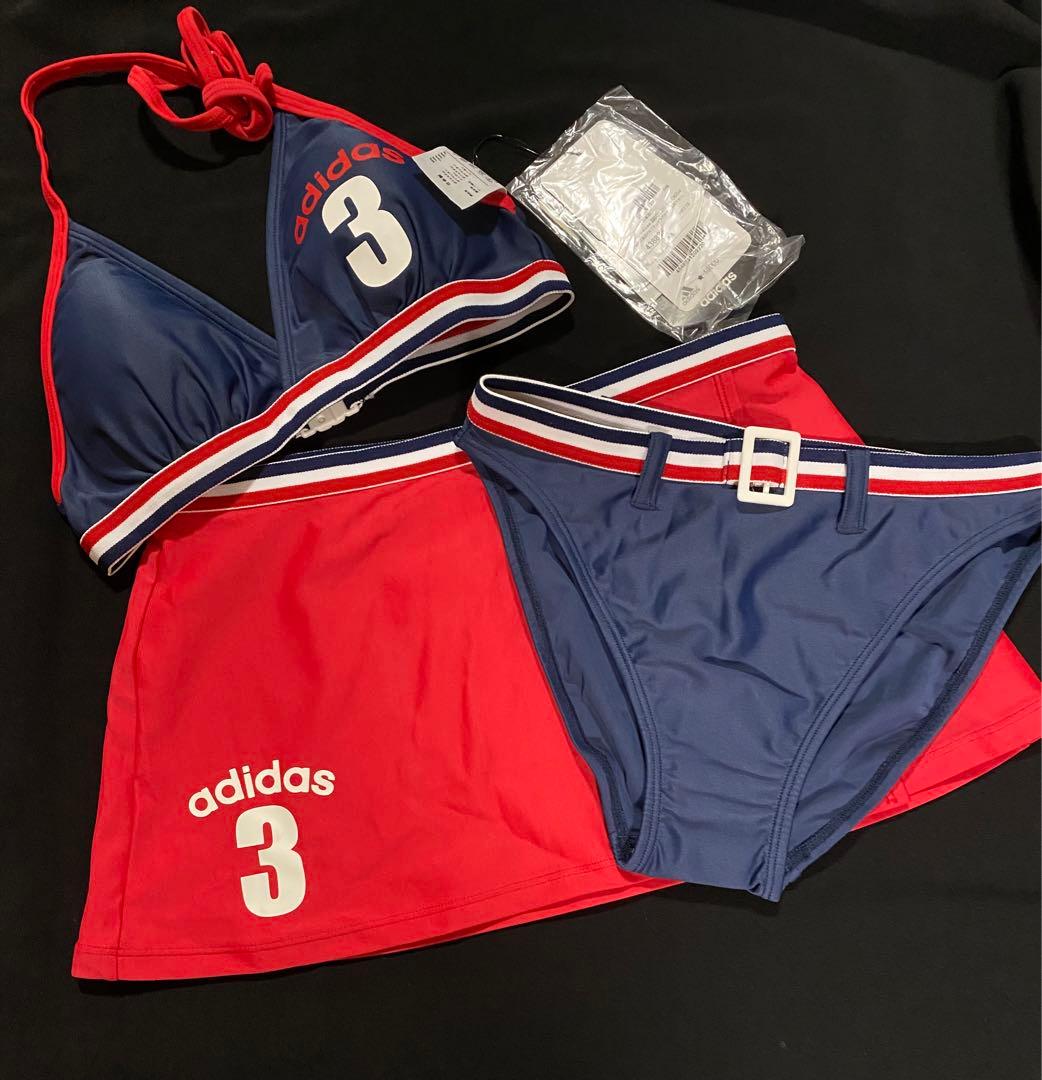 新品　未使用　タグ付き　adidas アディダス　ビキニ　水着　ネイビー×レッド
