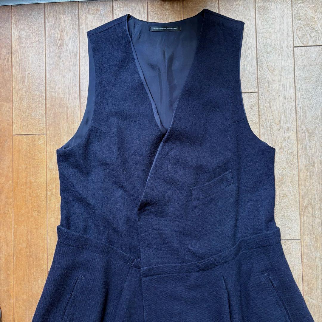 ワイズ／ロングワンピース／ジャンパースカート／ウール／ネイビー／ヨウジヤマモト