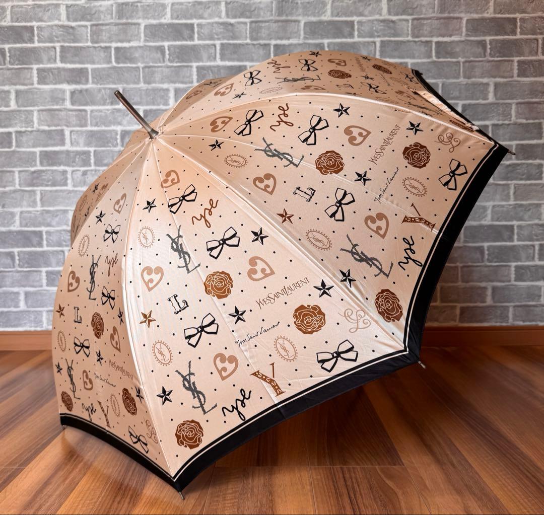 Yves Saint Laurentイヴ・サンローランYSLベージュ花ベージュ傘