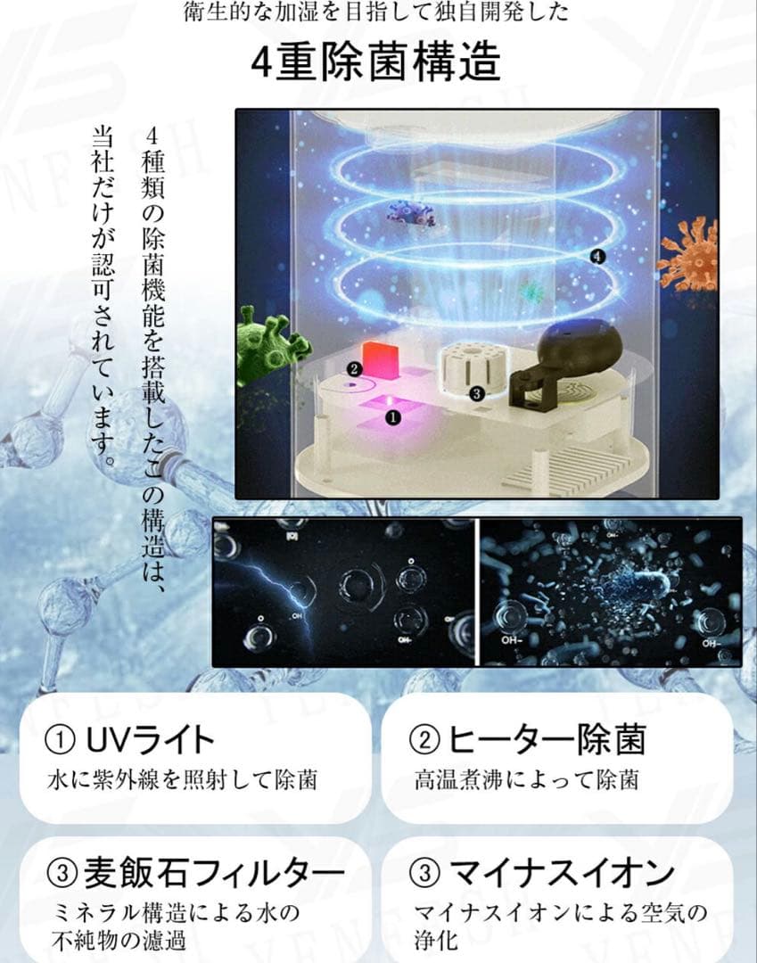 ハイブリッド加湿器　空気清浄機　大容量　5.5L　4重除菌　12段階調節