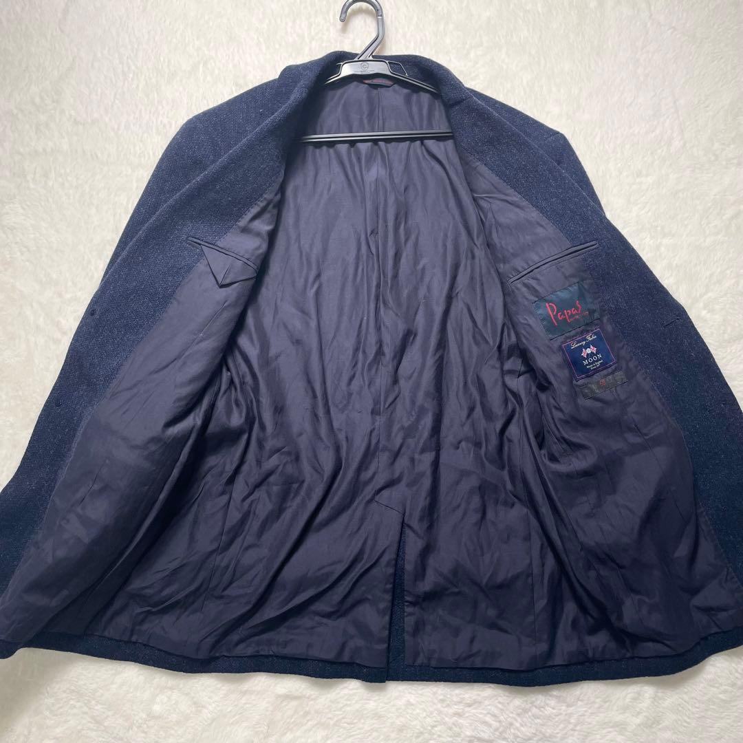 パパス Papas MOON　ウール ツイードジャケット ネイビー　Lサイズ