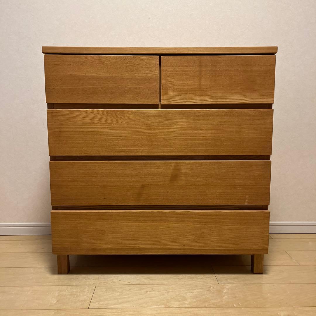 MUJI 天然木タモ材 4段チェスト W800
