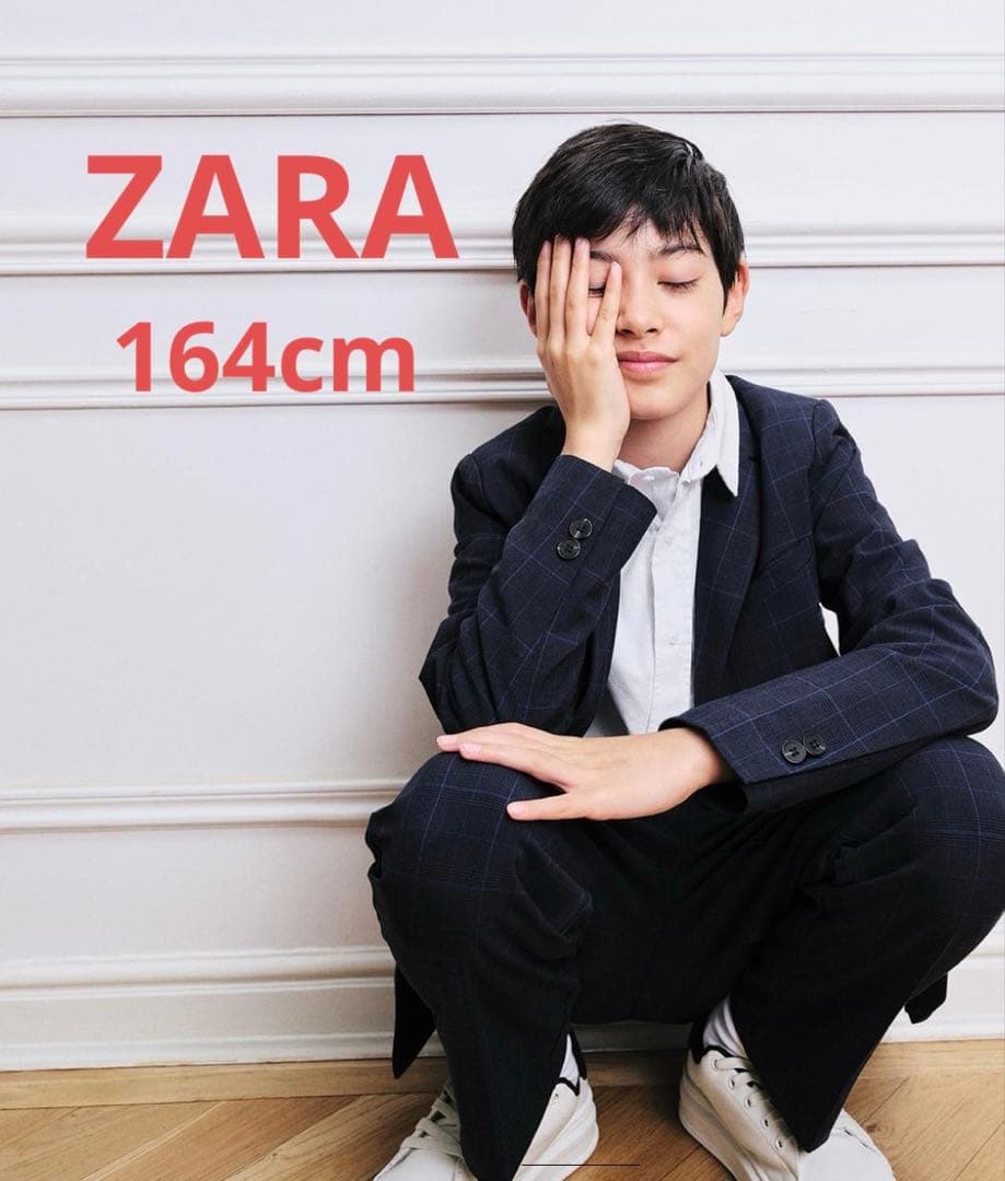 ZARA ネイビー チェック柄 スーツ３点セット　164cm