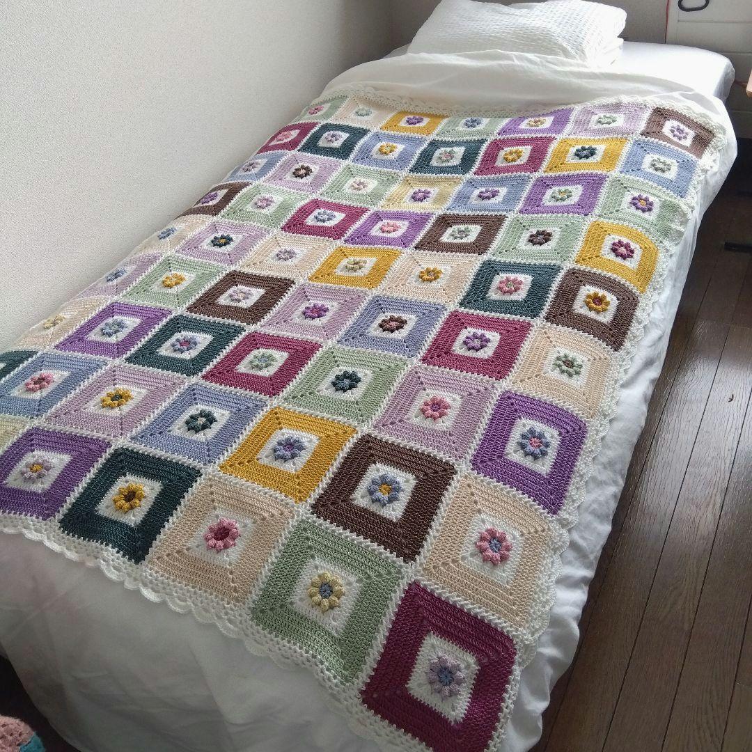 モチーフ編みブランケット　マルチカバー　コットン