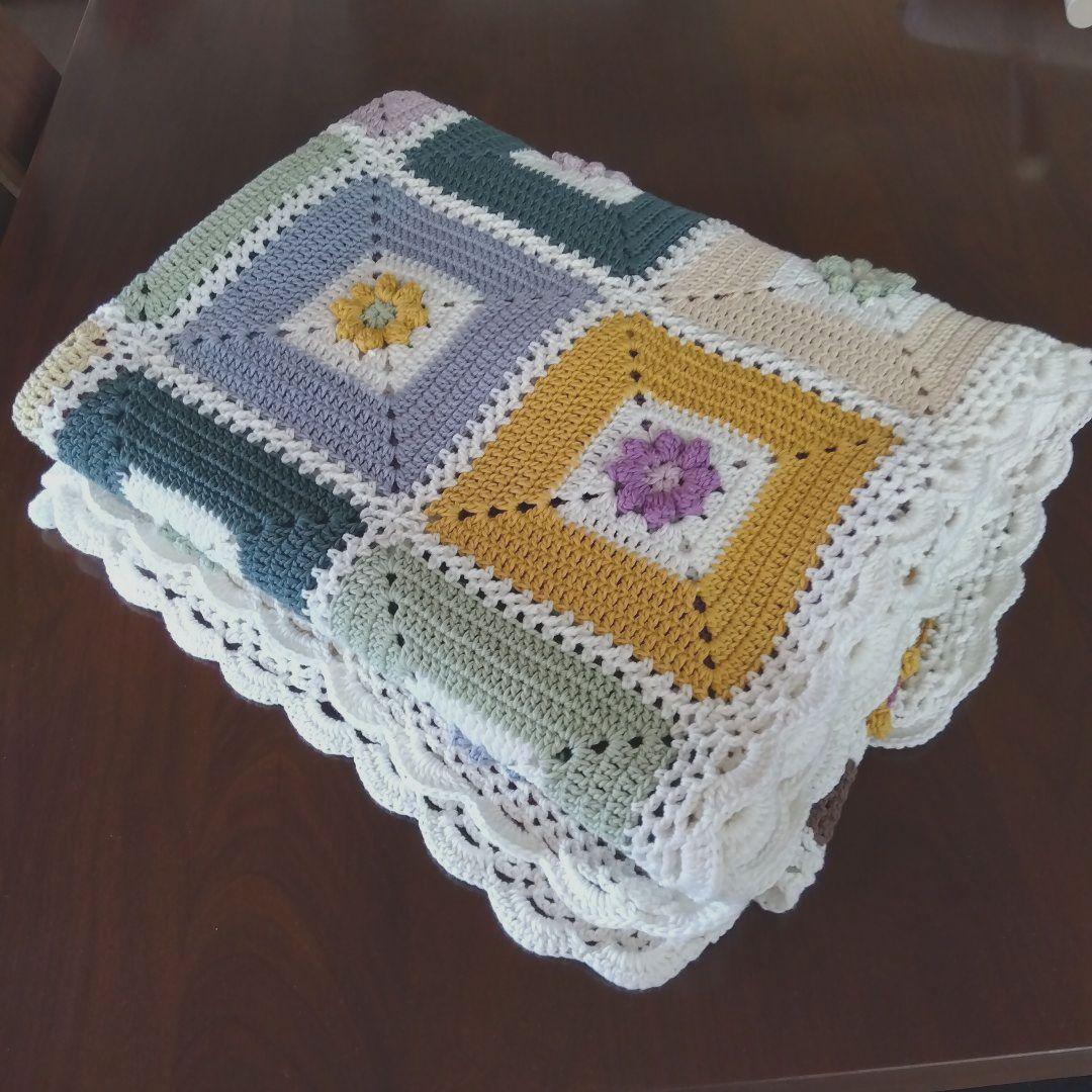 モチーフ編みブランケット　マルチカバー　コットン