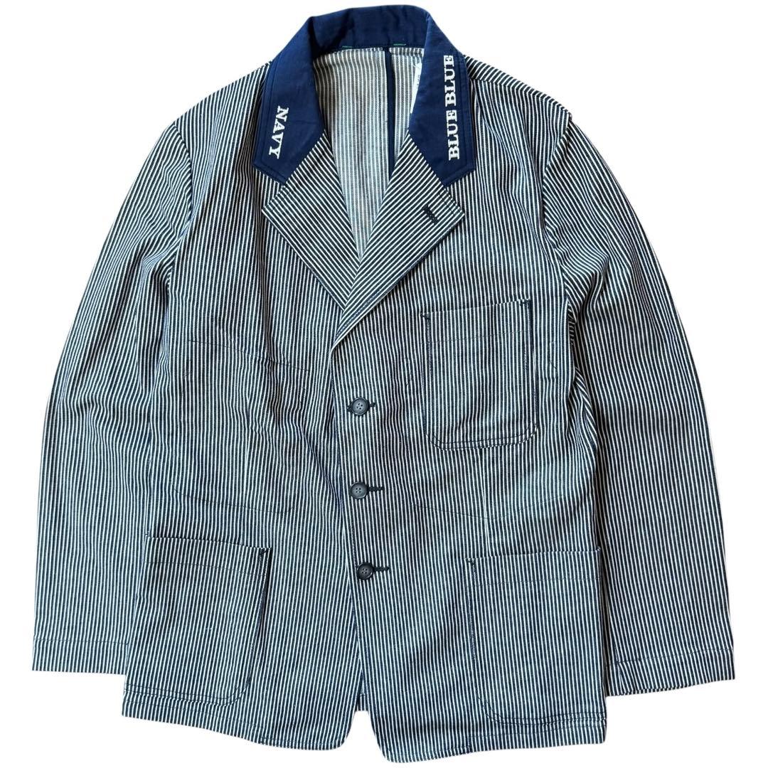 極美品 BLUE BLUE ヒッコリーストライプ カバーオール Lサイズ