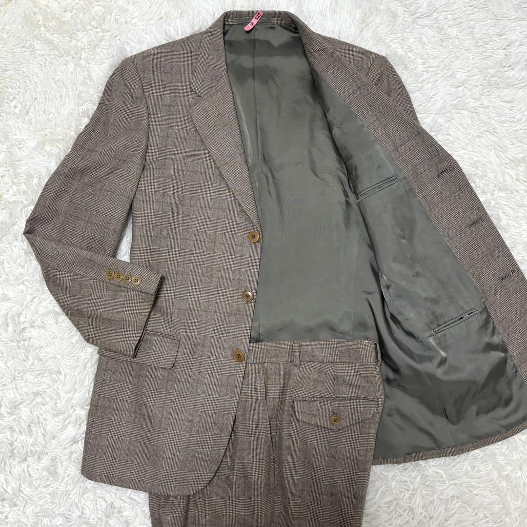 【美品】Lサイズ ポールスミス フランネル グレンチェック スーツ グレージュ