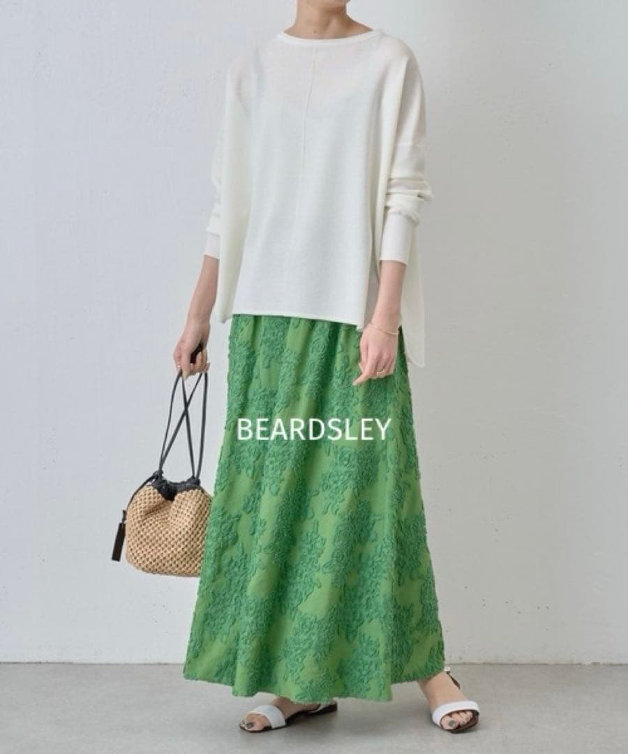 BEARDSLEY カットジャガードサルエルパンツ 緑 ゴム 刺繍 ゆったり