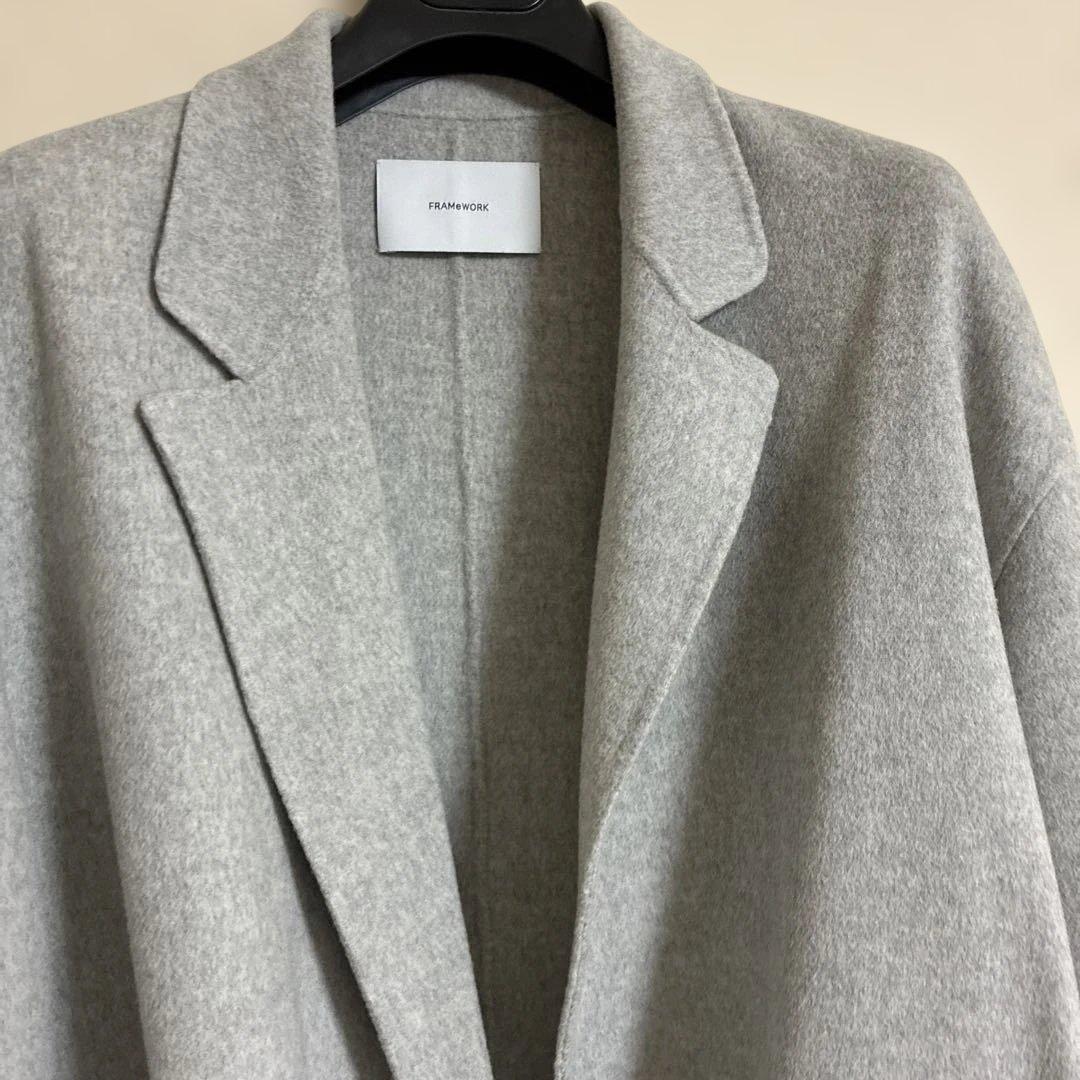 フレームワーク framework リバーショートコート　グレー ウールコート