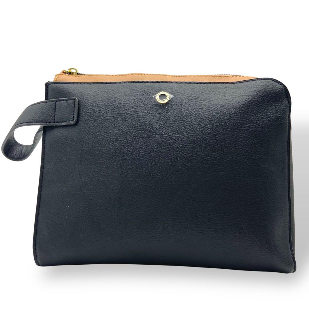 美品 ブルガリ クラッチバッグ セカンドバッグ レザー 黒 ブラック 金具ロゴ