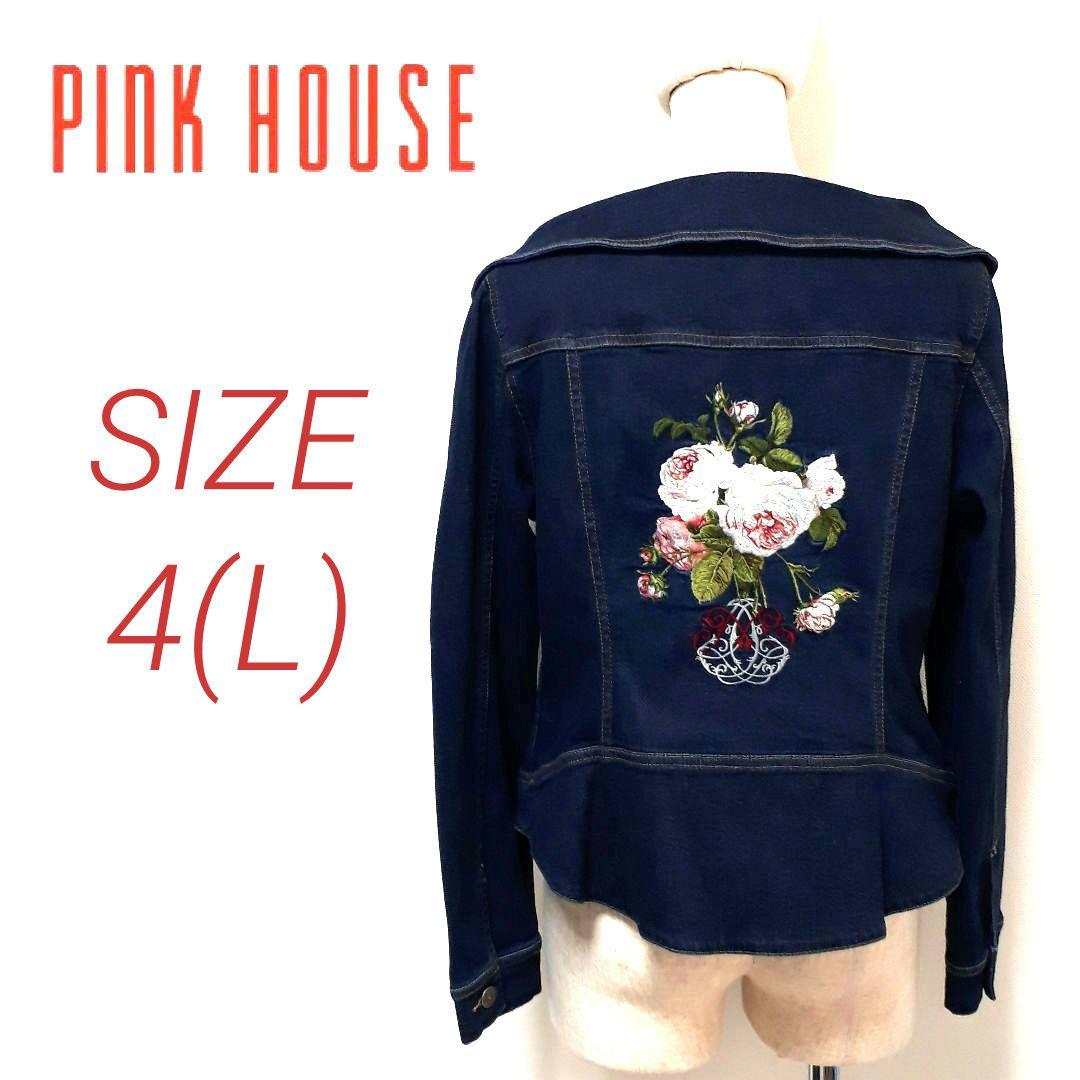 【極美品】ピンクハウス バック 薔薇刺繍 ストレッチ デニム ジャケット