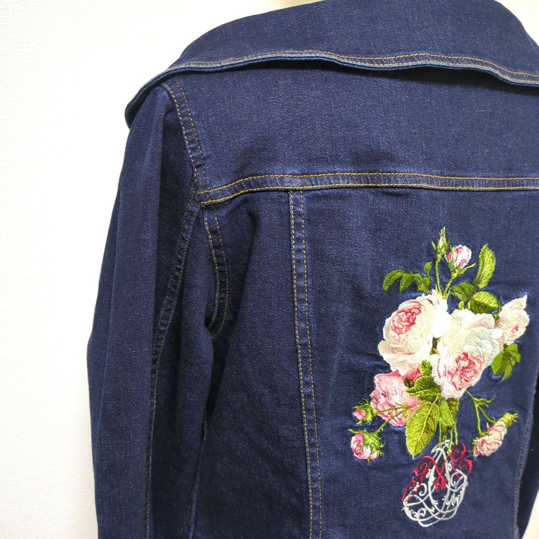 【極美品】ピンクハウス バック 薔薇刺繍 ストレッチ デニム ジャケット