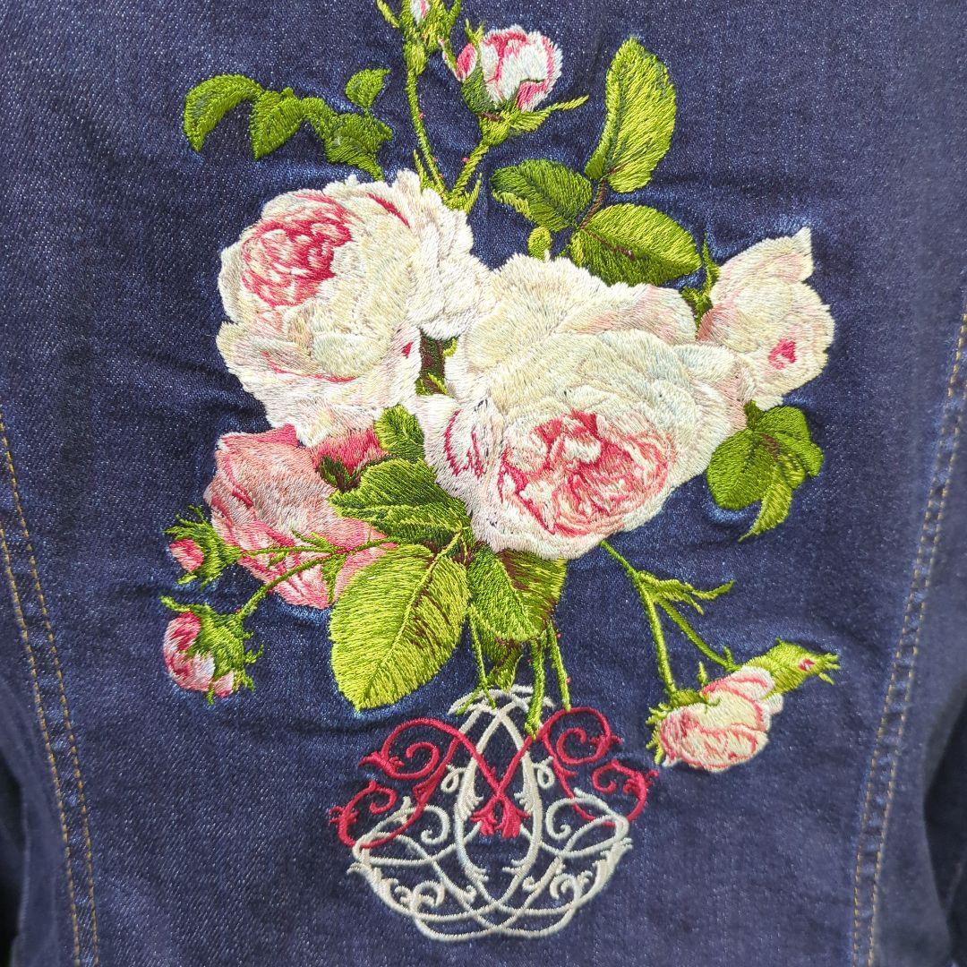 【極美品】ピンクハウス バック 薔薇刺繍 ストレッチ デニム ジャケット