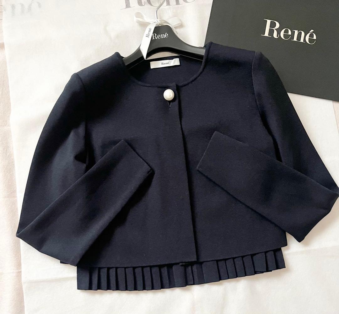 美品♡Reneルネ♡後ろプリーツ ニットカーディガン ボレロ ネイビー 36