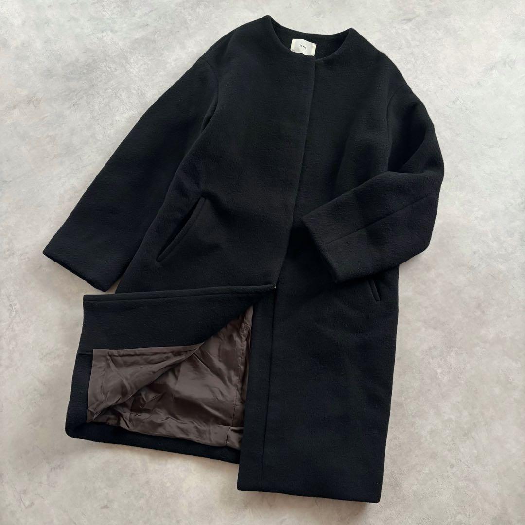IENA イエナ ラムウールノーカラーコート ブラック 38 近年モデル