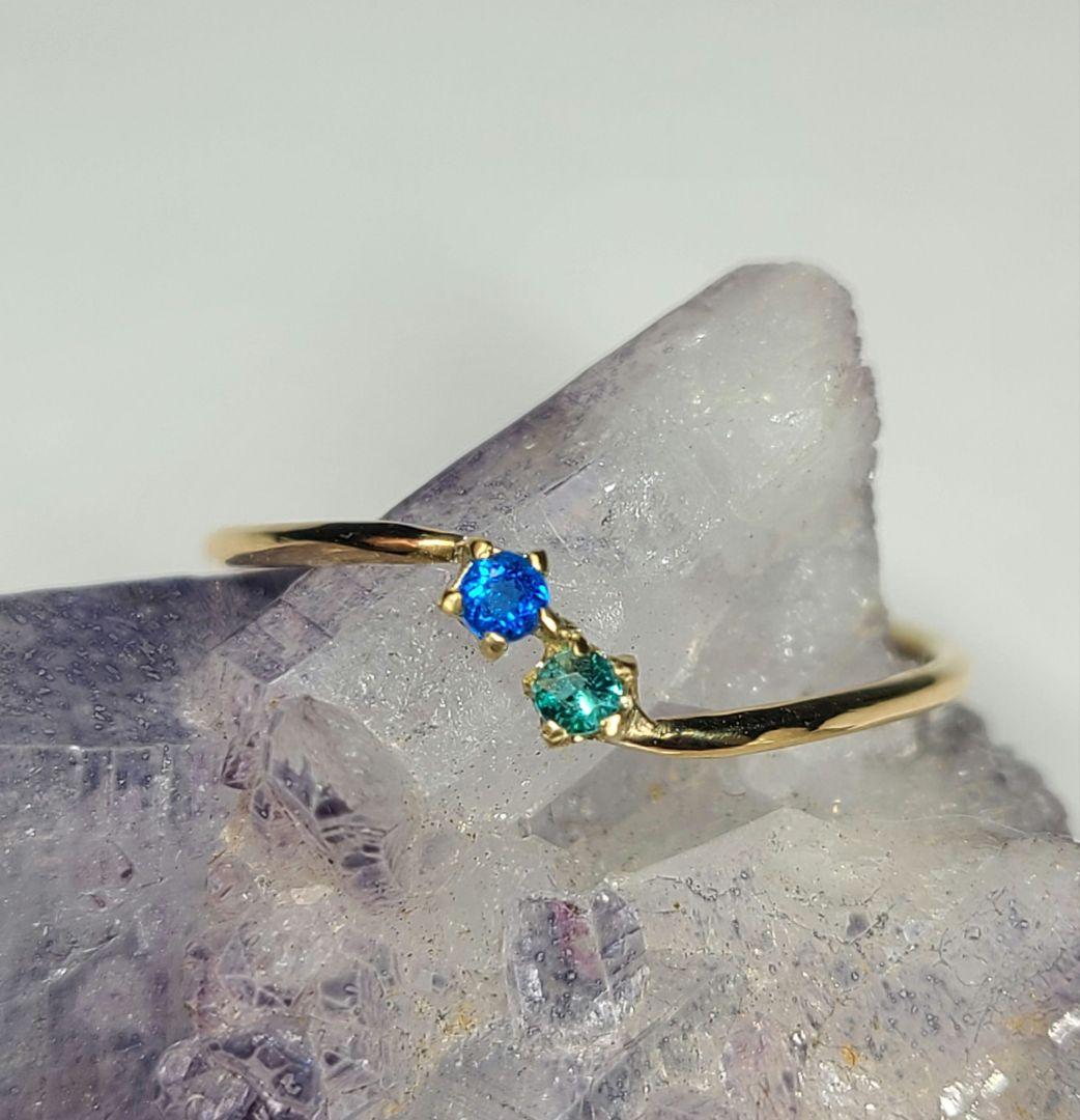 素晴らしいブルーの共演★バターリャパライバトルマリン&アウイナイトリング18金★