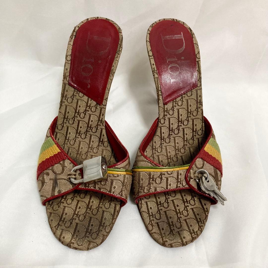 希少 ディオール ミュール サンダル トロッター カデナ 南京錠 23cm 金具