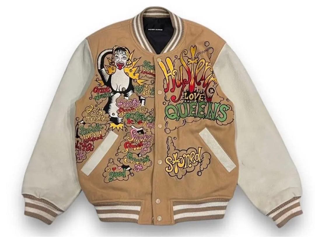 レア90s【HYSTERIC GLAMOUR】袖レザー ウール スタジャン