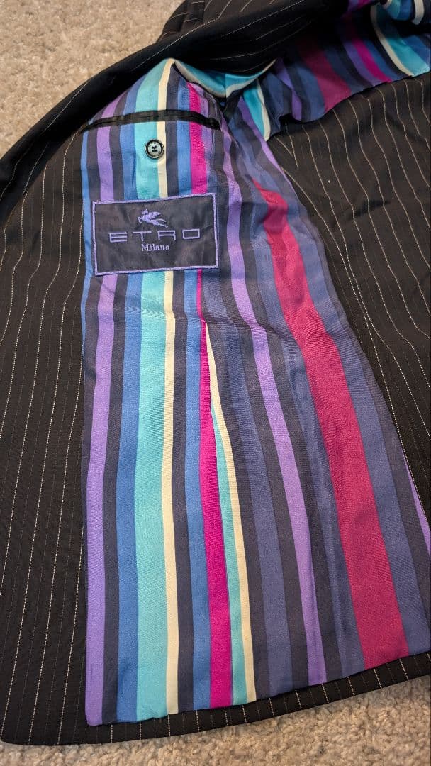 【良品】エトロ ストライプスーツ 44