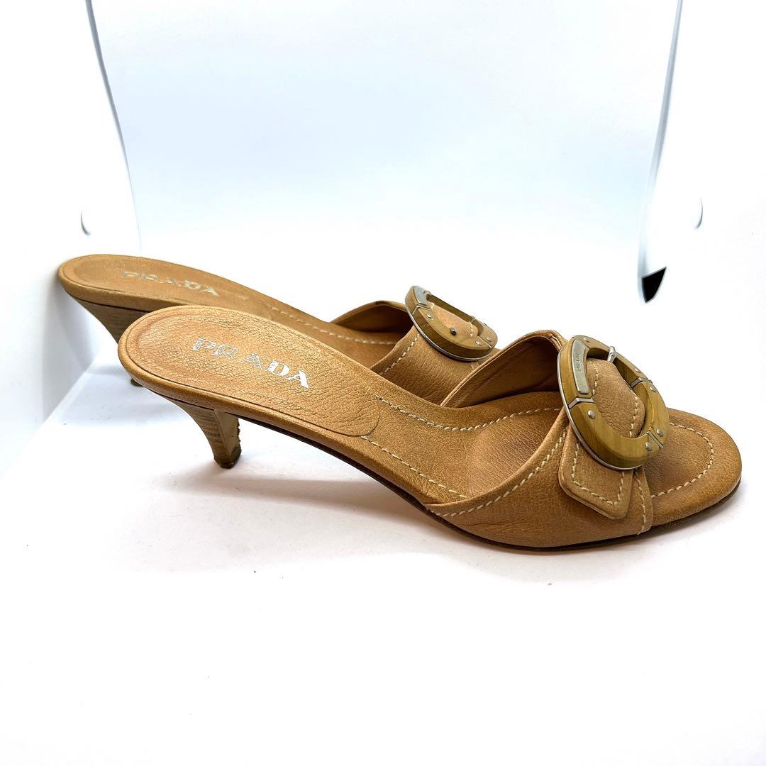PRADA レディース　ミュール　ヒール　オープントゥ　ベージュ　23cm