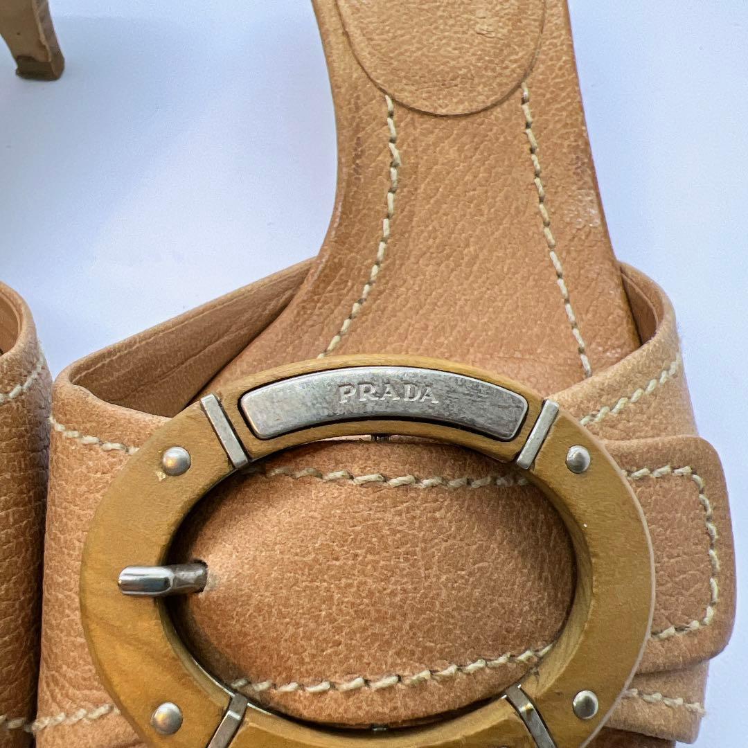 PRADA レディース　ミュール　ヒール　オープントゥ　ベージュ　23cm