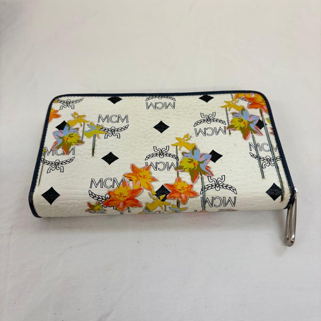【0115M19】MCM 長財布 ホワイト ロゴデザイン 花柄 レザー
