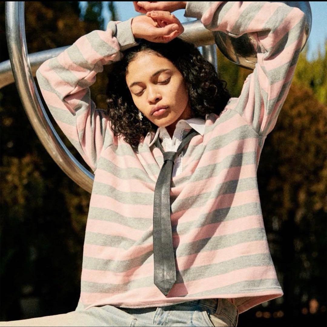 新品未使用 POPPY Gathered sleeve rugby shirt