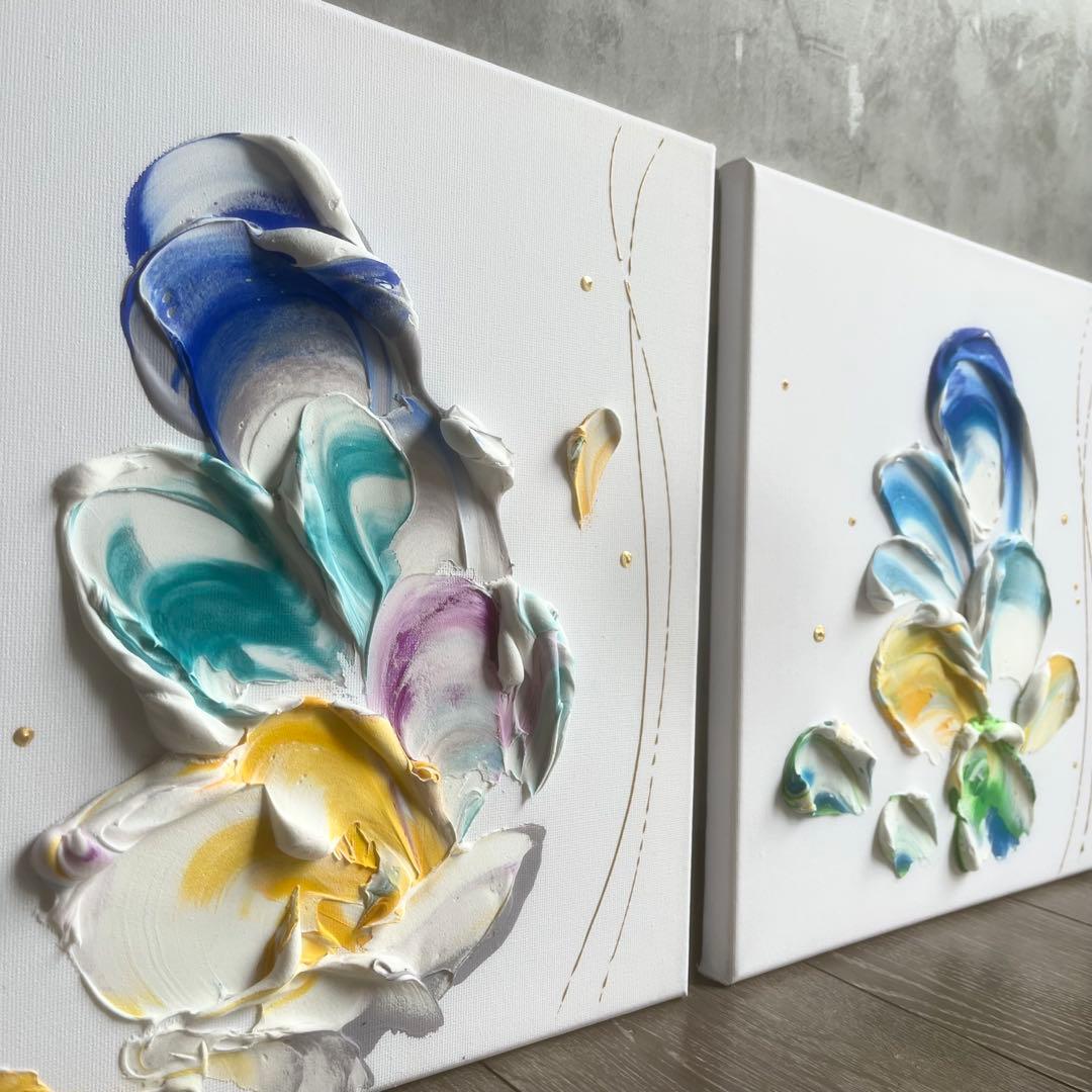 現代アート　花　約30×30㎝　2枚セット　大きめ　モダン　絵画　アートパネル