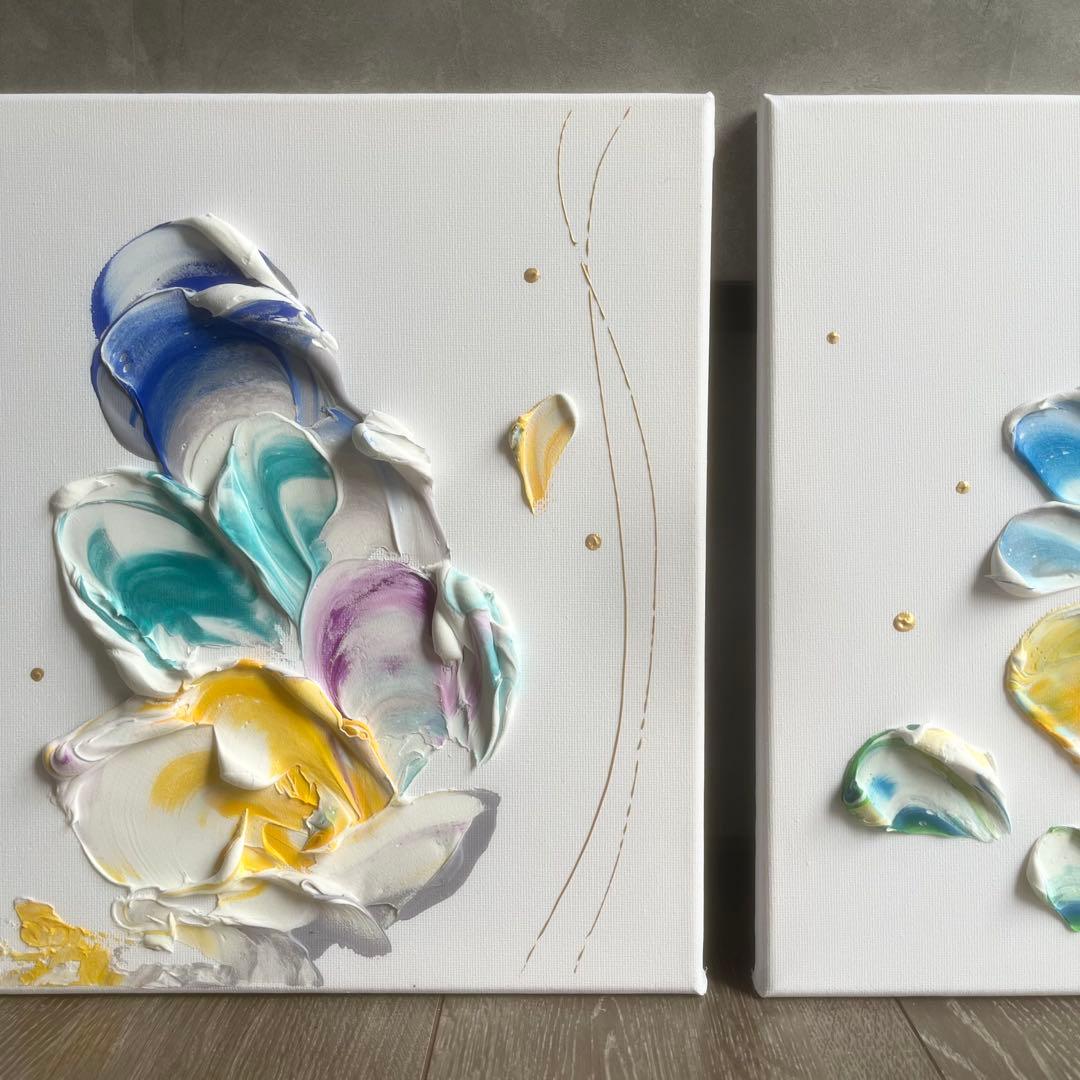 現代アート　花　約30×30㎝　2枚セット　大きめ　モダン　絵画　アートパネル