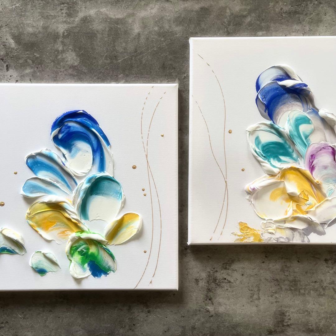 現代アート　花　約30×30㎝　2枚セット　大きめ　モダン　絵画　アートパネル