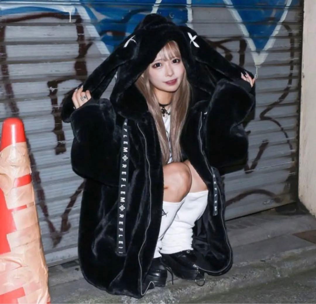 REFLEM レフレム うさ耳BIGファーパーカー ファーコート ブラック 黒