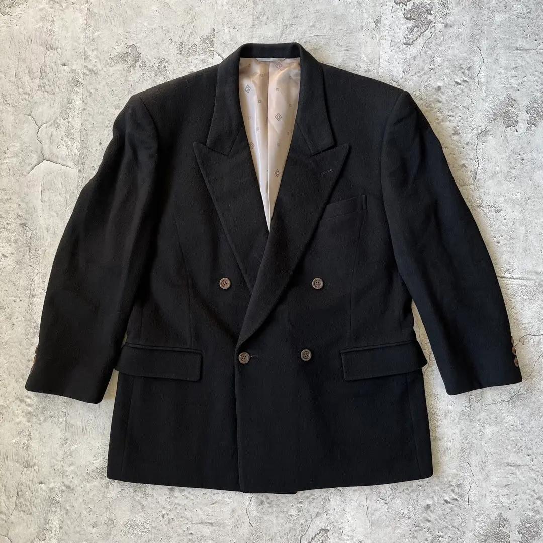 極美品　ピエールカルダン　カシミヤ100　ダブル テーラードジャケット　黒　B4