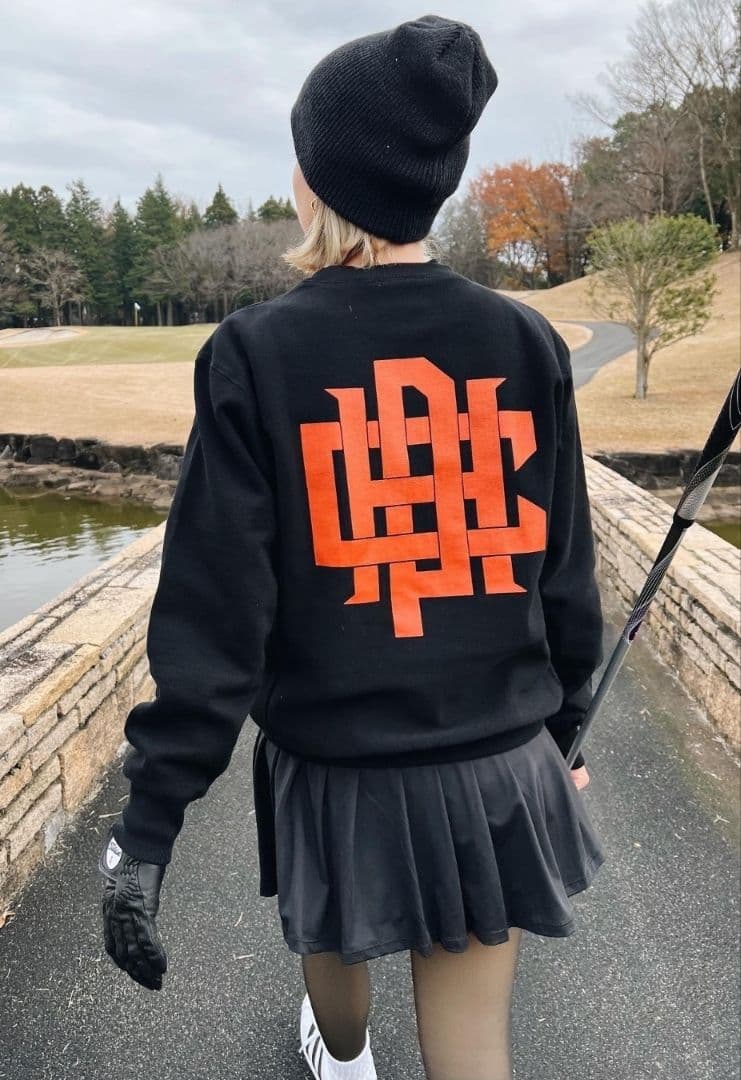 ☆Cph/Golf☆裏起毛OVERLAP LOGO クルースウェットS黒オレンジ