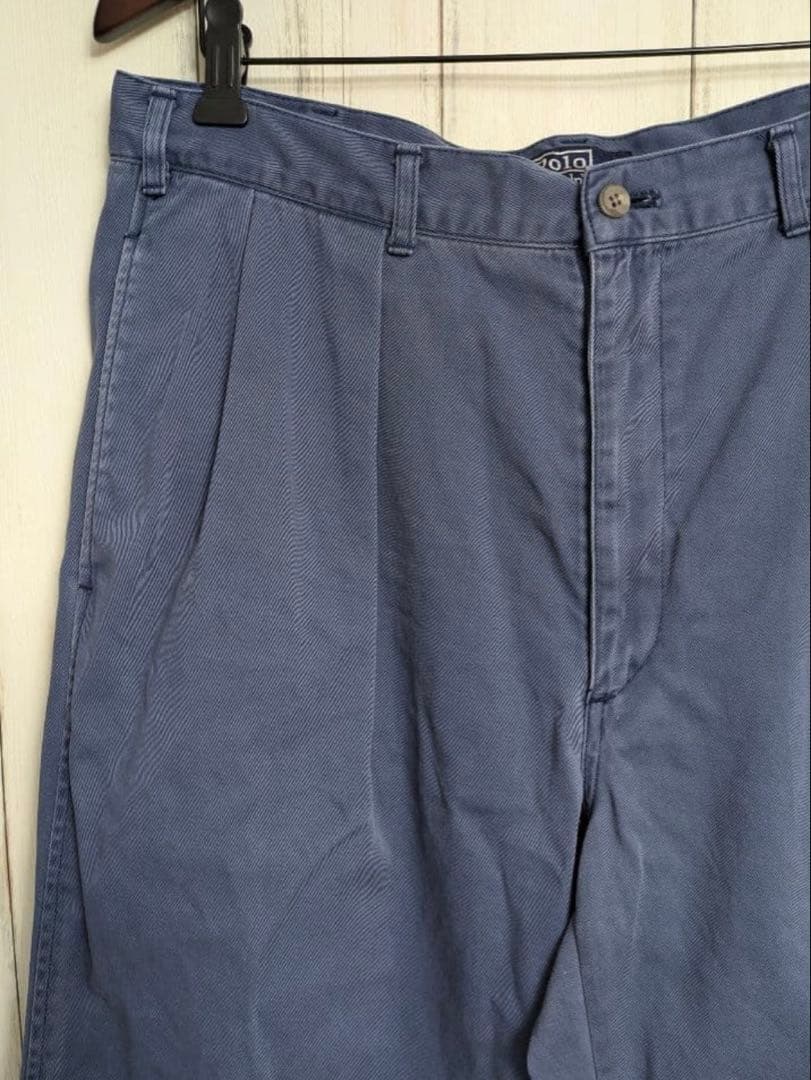 90s 初期タグ ポロチノ ラルフローレン ツータック チノパン86 ブルー