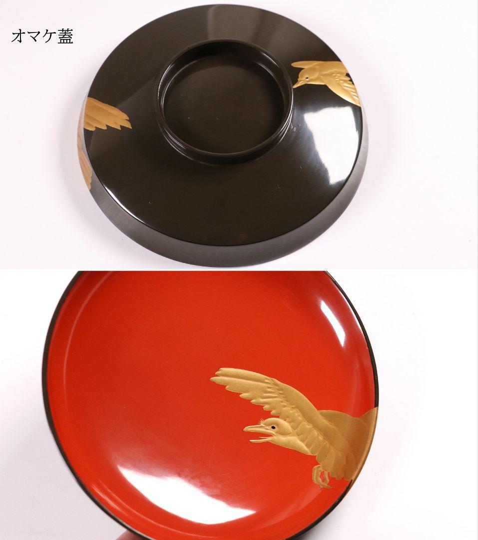 CL16 時代木製漆器 森に鳥 金蒔絵 吸物椀 五客 黒塗 朱塗 闇絵