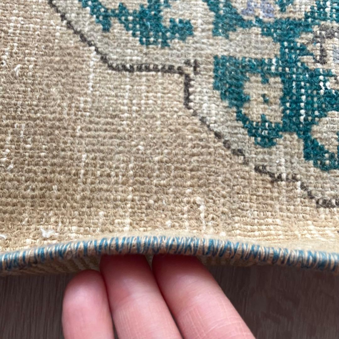 人気キャラメルベージュ68×208 ランナー　グリーン　トルコヴィンテージラグ