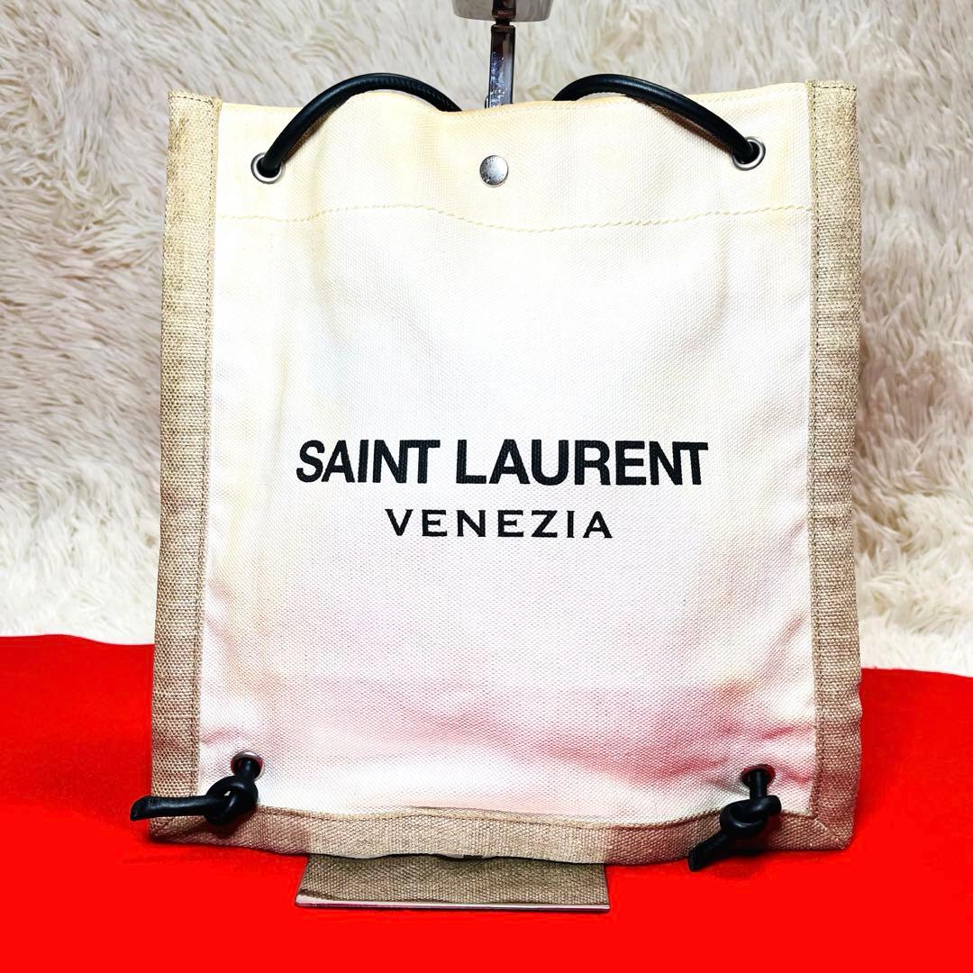 SAINT LAURENT フラットバックパック レザー キャンバス