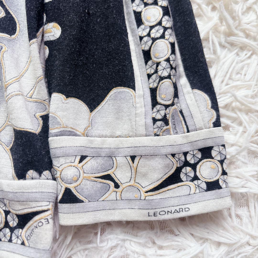 極美品✨レオナール 長袖 カーディガン 金釦 ロゴ トリム 肩パット M