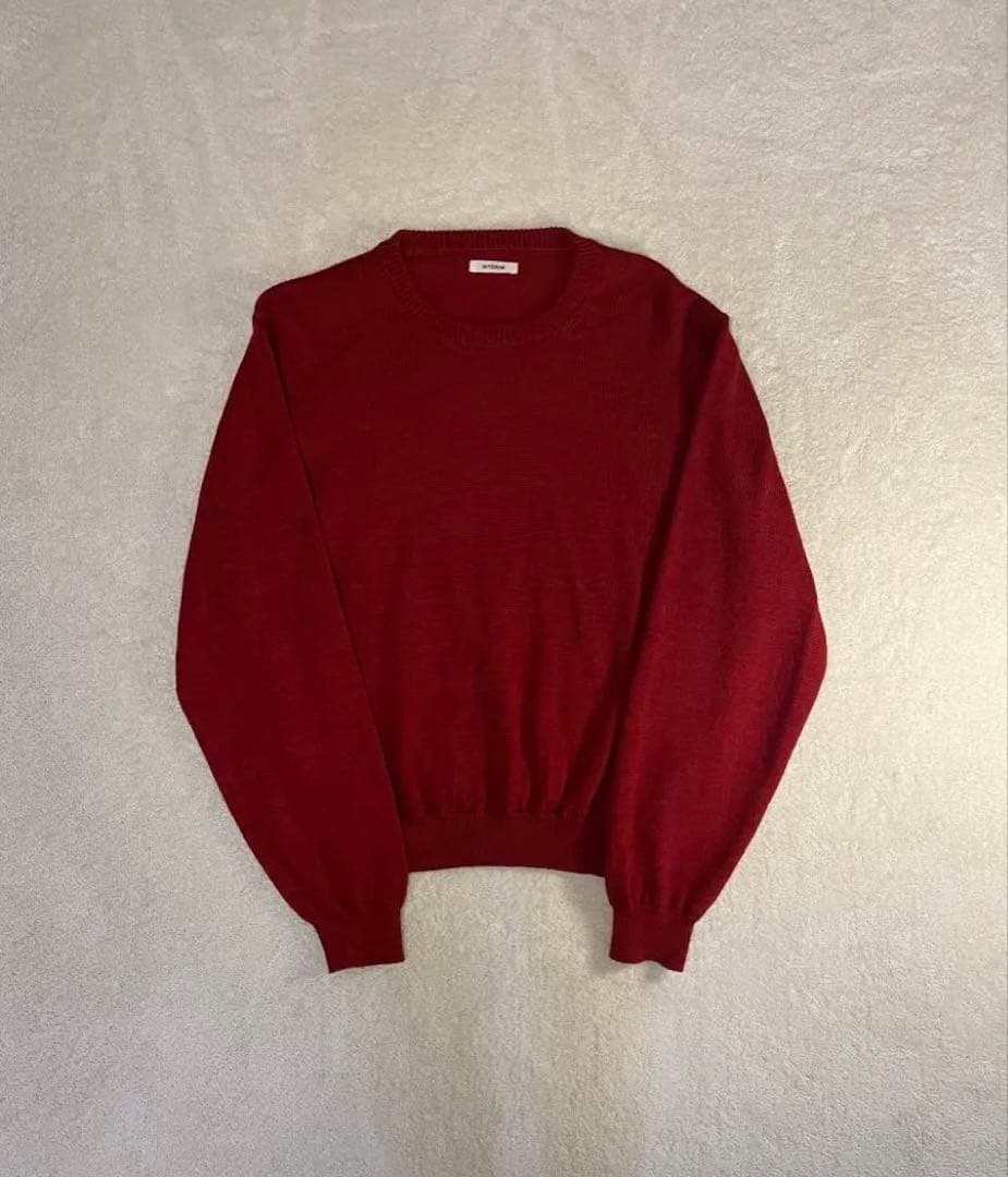 インテリム ウール アルパカ 7ゲージ クルーネック セーター ニット レッド